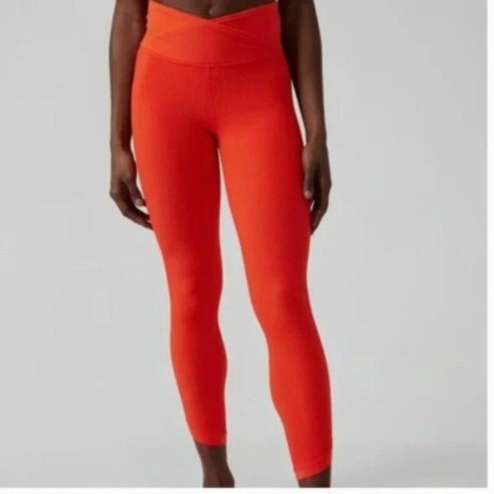 Athleta Elation Ribbed High Rise Leggings Orange XS